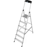 Krause Escalera de pie 126344, escalera de aluminio para trabajos en altura, con 6 escalones