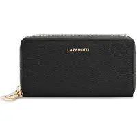 Lazarotti Cartera de piel de Bolonia XL con doble cremallera perimetral y protección RFID, 20 cm negro
