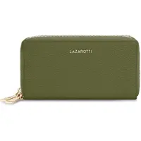 Lazarotti Cartera de piel de Bolonia XL con doble cremallera perimetral y protección RFID, 20 cm verde oliva