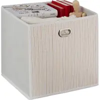 Relaxdays , cesta de almacenamiento de bambú, cesta cuadrada para el baño, cesta de tela alta para estanterías, dimensiones: 31 x 31 x 31 cm, plegable, color blanco