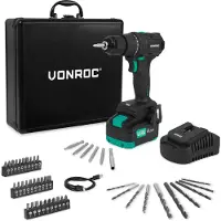 Vonroc Atornillador sin cable PRO 20V – Motor brushless – 40Nm | Incl. batería 4.0Ah, cargador y 46 accesorios en maletín premium