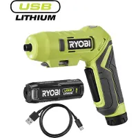 Ryobi Taladro atornillador RSDP4-120G con mango ajustable, batería de 4V, 2.0Ah