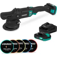 Vonroc Pulidora PRO Dual Action 20V – Ø125mm | Incl. 2 baterías 2.0Ah, cargador rápido y set 5 pads