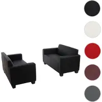 Mendler Conjunto de sofá: 2 sofás de 2 plazas, modelo Lyon, tapizados en cuero sintético, color negro