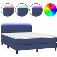 Syfax Cama box spring colchón y luces LED tela azul 140x200 cm