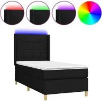 Syfax Cama box spring colchón y luces LED tela negro 80x200 cm