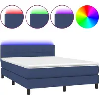 Syfax Cama box spring colchón y luces LED tela azul 140x200 cm