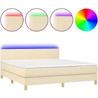 Syfax Cama box spring con colchón y LED tela crema 160x200 cm