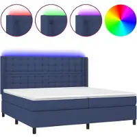 Syfax Cama box spring colchón y luces LED tela azul 200x200 cm