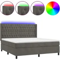 Syfax Cama box spring colchón y LED terciopelo gris oscuro 180x200 cm