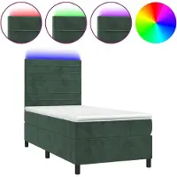 Syfax Cama box spring colchón y LED terciopelo verde oscuro 80x200 cm