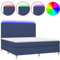 Syfax Cama box spring colchón y luces LED tela azul 180x200 cm
