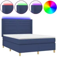 Syfax Cama box spring colchón y luces LED tela azul 140x200 cm