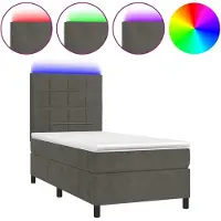 Syfax Cama box spring colchón y LED terciopelo gris oscuro 100x200 cm