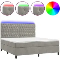 Syfax Cama box spring colchón y LED terciopelo gris claro 160x200 cm