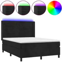 Syfax Cama box spring colchón y LED terciopelo negro 140x200 cm