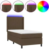 Syfax Cama box spring colchón y luces LED tela marrón oscuro 90x200cm
