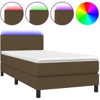 Syfax Cama box spring con colchón LED tela marrón oscuro 90x190 cm