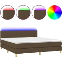 Syfax Cama box spring con colchón LED tela marrón oscuro 180x200 cm