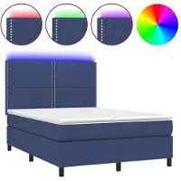 Syfax Cama box spring colchón y luces LED tela azul 140x200 cm