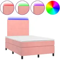 Syfax Cama box spring colchón y LED terciopelo rosa 120x200 cm