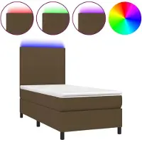 Syfax Cama box spring colchón y luces LED tela marrón oscuro 90x190cm