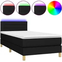 Syfax Cama box spring con colchón LED tela negro 80x200 cm