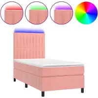 Syfax Cama box spring colchón y LED terciopelo rosa 80x200 cm