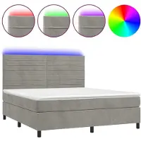 Syfax Cama box spring colchón y LED terciopelo gris claro 180x200 cm