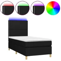 Syfax Cama box spring colchón y luces LED tela negro 90x200 cm
