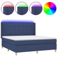 Syfax Cama box spring colchón y luces LED tela azul 160x200 cm