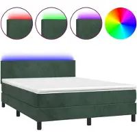 Syfax Cama box spring colchón y LED terciopelo verde oscuro 140x200cm