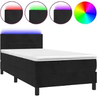 Syfax Cama box spring colchón y LED terciopelo negro 90x200 cm
