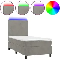 Syfax Cama box spring colchón y LED terciopelo gris claro 90x190 cm