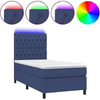 Syfax Cama box spring colchón y luces LED tela azul 90x190 cm