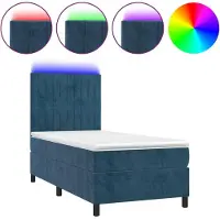 Syfax Cama box spring colchón y LED terciopelo azul oscuro 80x200 cm