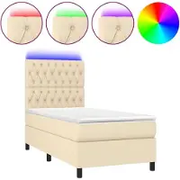 Syfax Cama box spring colchón y luces LED tela crema 80x200 cm