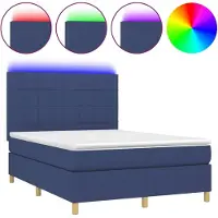 Syfax Cama box spring colchón y luces LED tela azul 140x190 cm