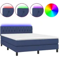 Syfax Cama box spring colchón y luces LED tela azul 140x200 cm