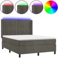 Syfax Cama box spring colchón y LED terciopelo gris oscuro 140x200 cm