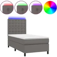 Syfax Cama box spring y colchón LED cuero sintético gris 90x190 cm
