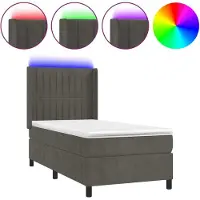 Syfax Cama box spring colchón y LED terciopelo gris oscuro 100x200 cm