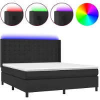 Syfax Cama box spring colchón y LED cuero sintético negro 180x200 cm