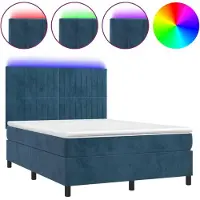Syfax Cama box spring colchón y LED terciopelo azul oscuro 140x200 cm