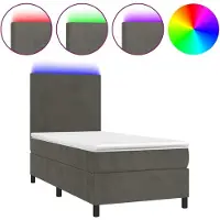 Syfax Cama box spring colchón y LED terciopelo gris oscuro 80x200 cm