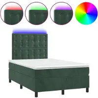 Syfax Cama box spring colchón y LED terciopelo verde oscuro 120x200cm