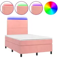 Syfax Cama box spring colchón y LED terciopelo rosa 120x200 cm