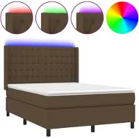 Syfax Cama box spring colchón luces LED tela marrón oscuro 140x190 cm