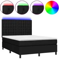 Syfax Cama box spring colchón y luces LED tela negro 140x190 cm