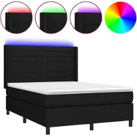 Syfax Cama box spring colchón y luces LED tela negro 140x200 cm